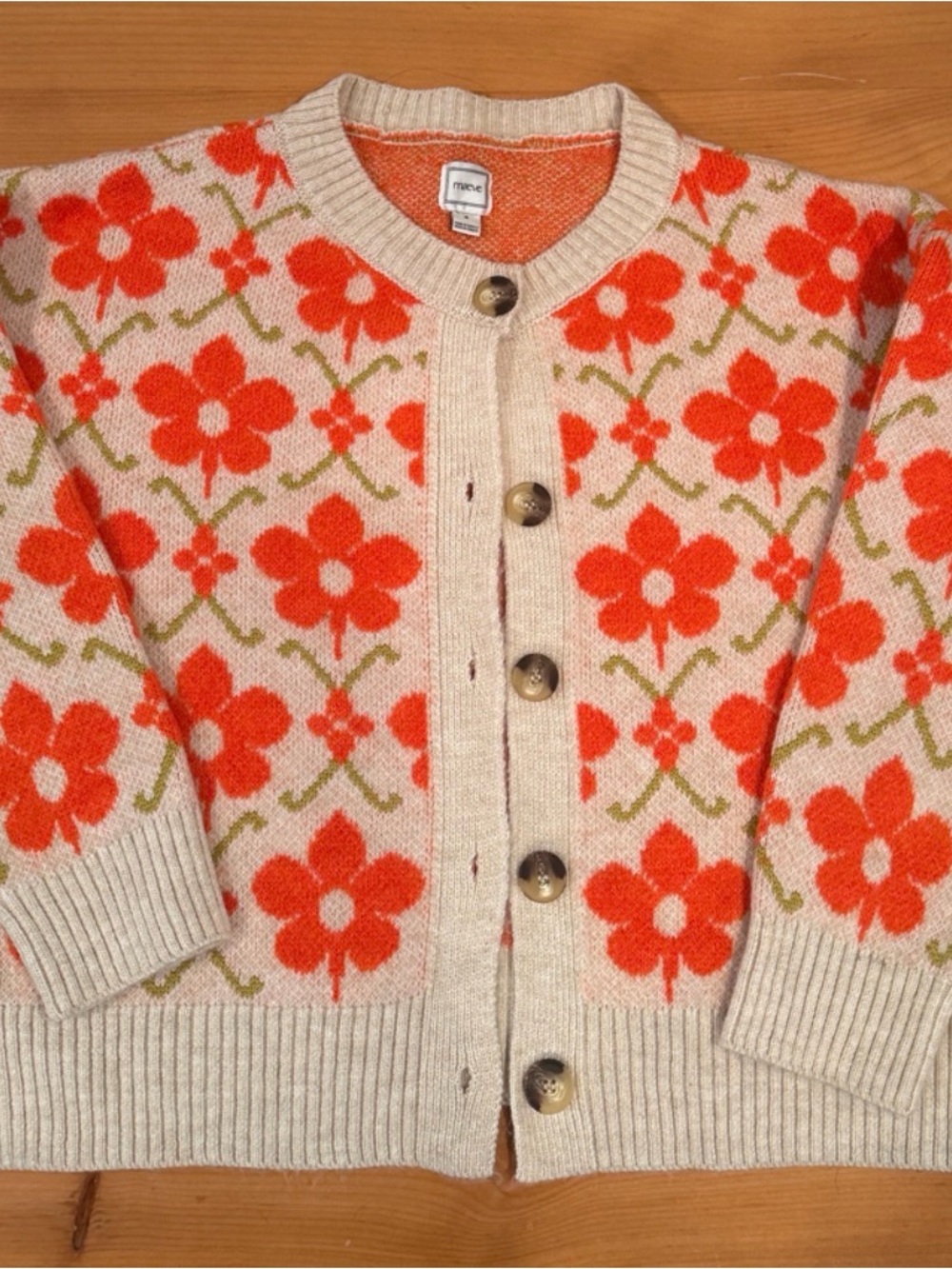 Maeve Cream Cardigan with Bright Orange Floral Jacquard Anthropologie